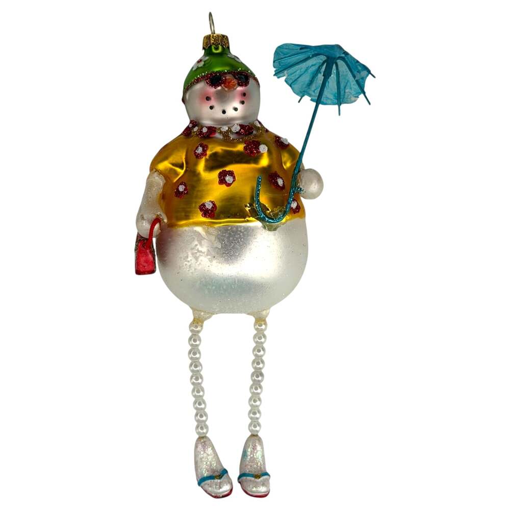 6" Tropical Snowman (Woman) Christmas Ornament Plastic Tree Hand Painted VTG